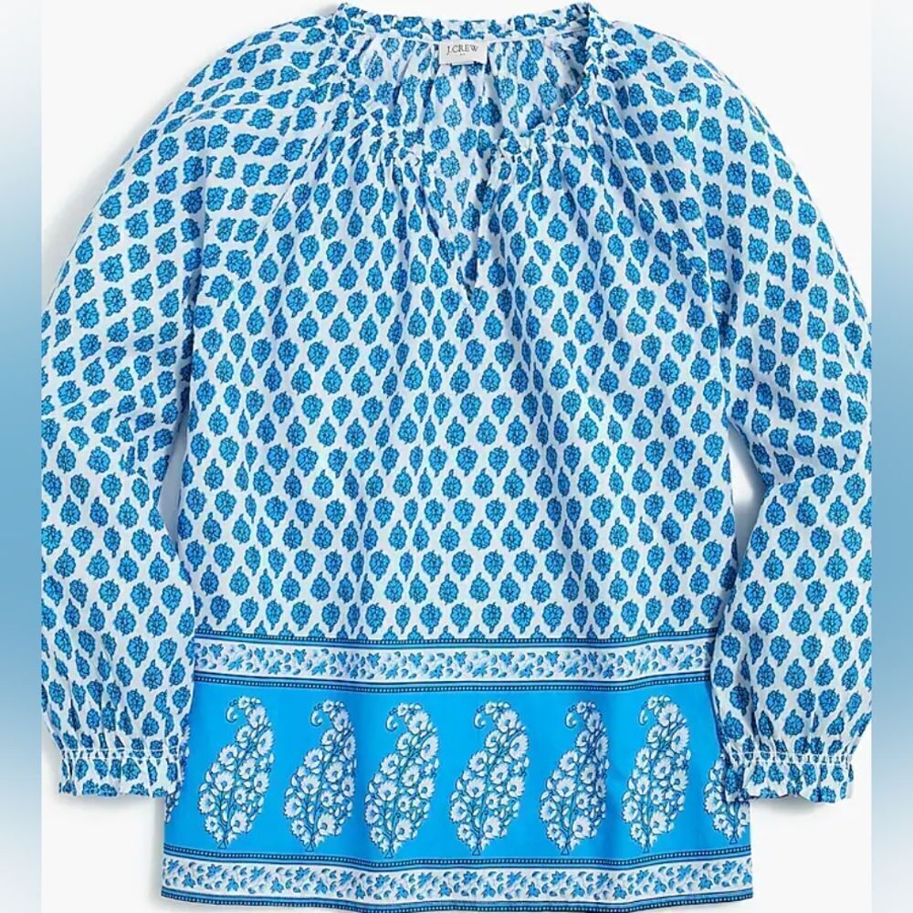 J. Crew Cotton Block Print Artist Blouse Top Size L